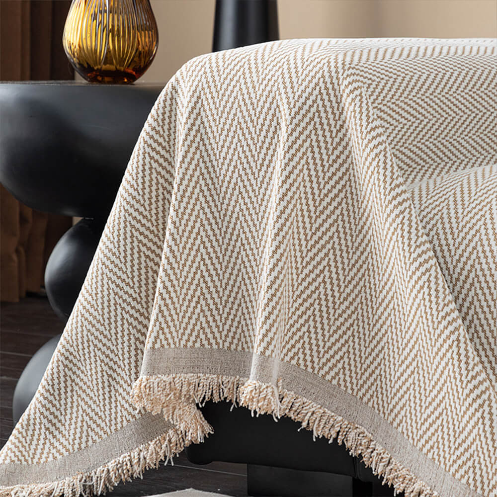 Hochwertiger Chenille-Textur-Sofabezug mit stilvollen Fransen