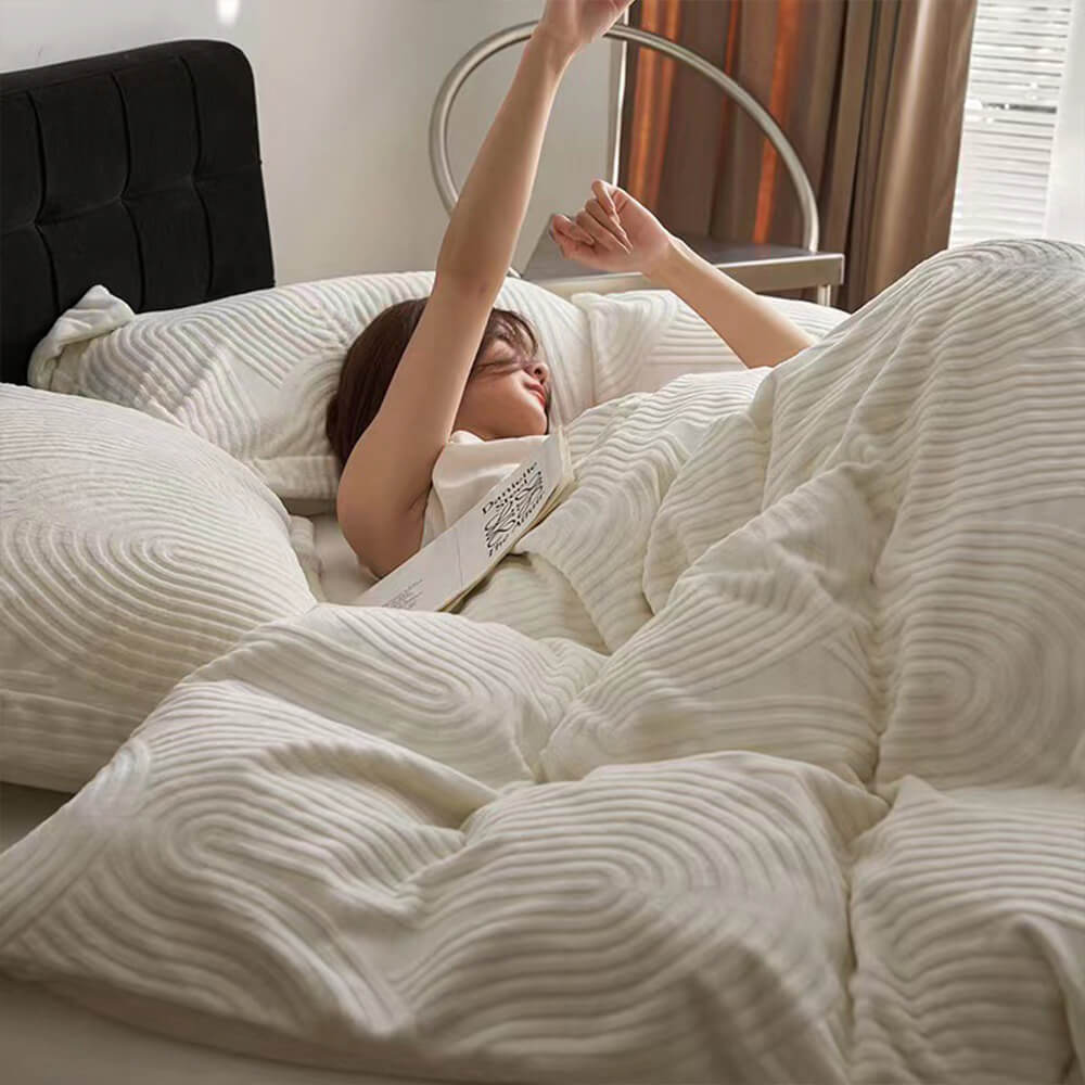 Weiches Strukturiertes Elegantes Minimalistisches Bettwäscheset aus Milchsamt