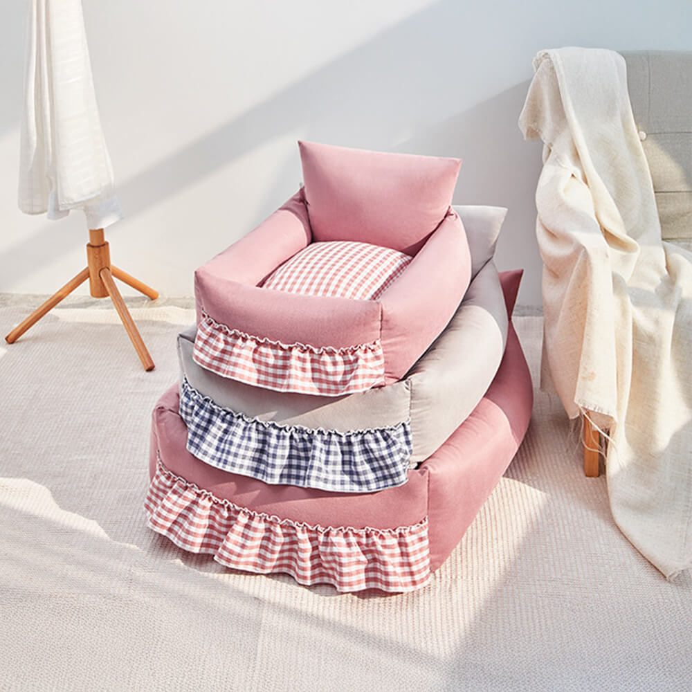 Stylisches Rüschendes Verstärktes Rückenpolster Waschbares Hunde- & Katzen-Sofabett