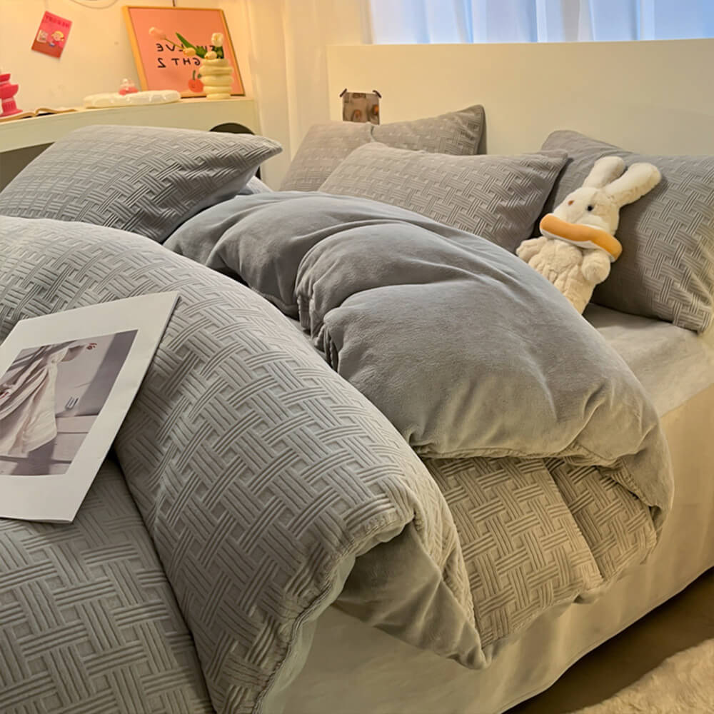 Ultraweiches Warmes Bettlakenset aus Milchsamt mit gewebter Textur