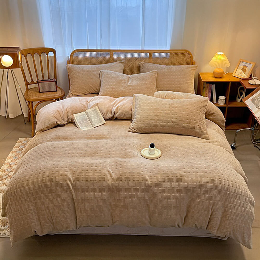 Ultraweiches Warmes Bettlakenset aus Milchsamt mit gewebter Textur