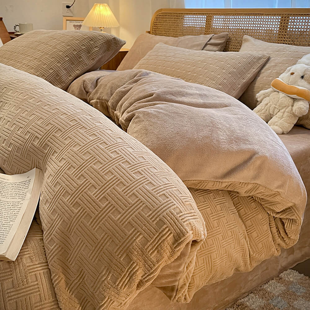 Ultraweiches Warmes Bettlakenset aus Milchsamt mit gewebter Textur