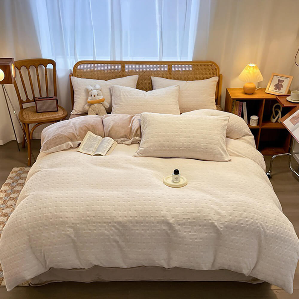 Ultraweiches Warmes Bettlakenset aus Milchsamt mit gewebter Textur