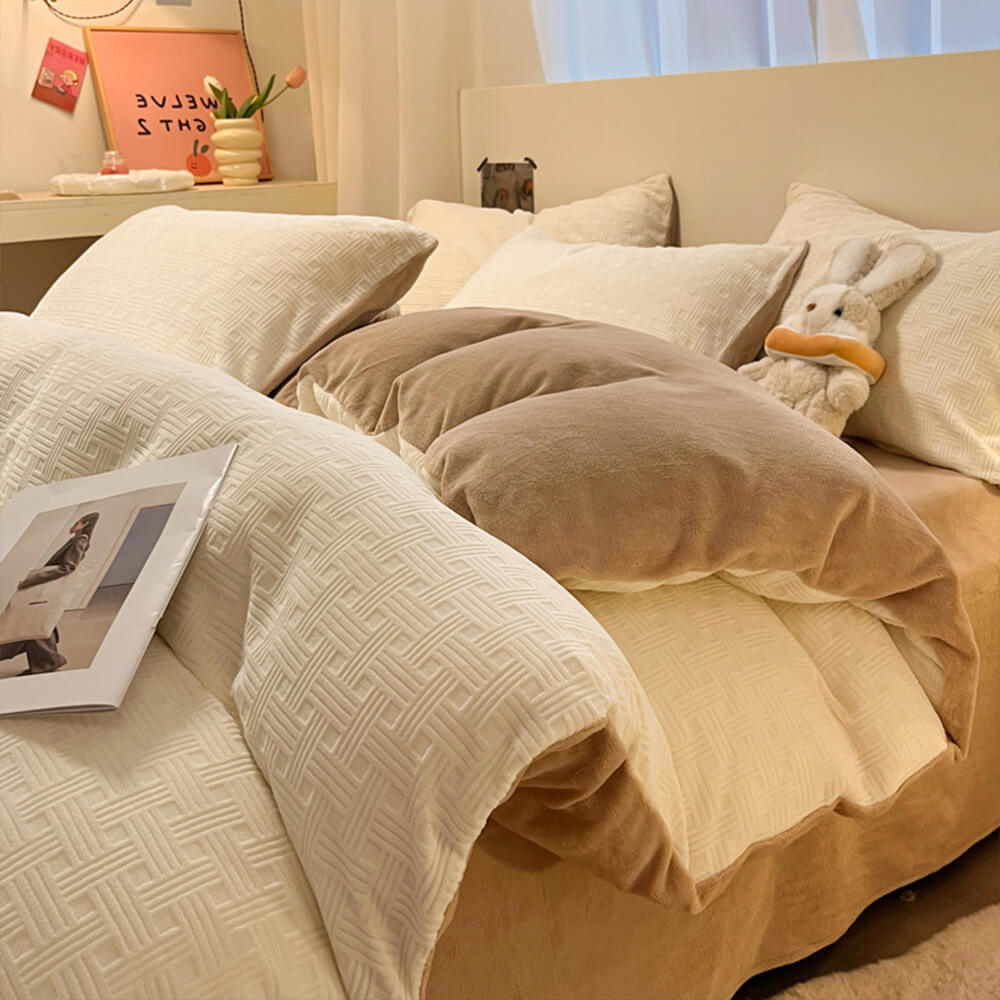 Ultraweiches Warmes Bettlakenset aus Milchsamt mit gewebter Textur