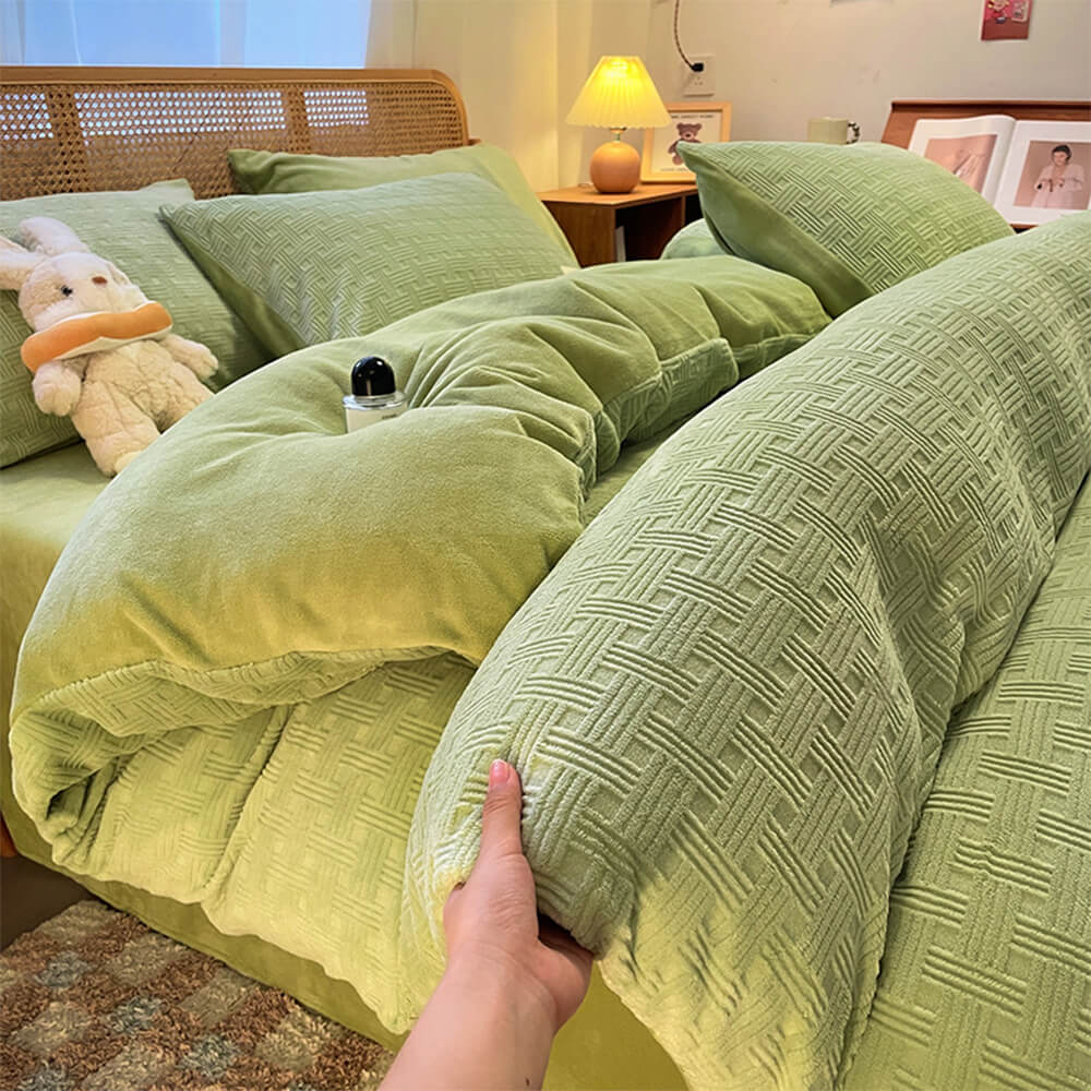 Ultraweiches Warmes Bettlakenset aus Milchsamt mit gewebter Textur