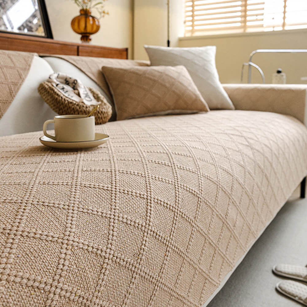 Moderner Doppelseitiger Sofabezug aus Hochdicht Gewebtem Baumwollleinen mit Rautenmuster