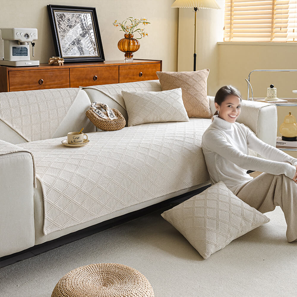 Moderner Doppelseitiger Sofabezug aus Hochdicht Gewebtem Baumwollleinen mit Rautenmuster