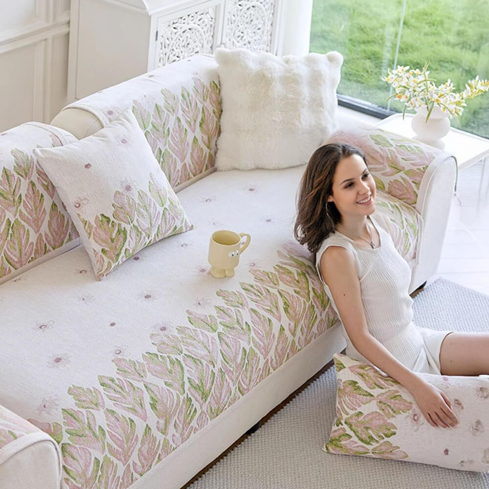 Chenille Romantisches Botanisches Design Bequemer Couchbezug