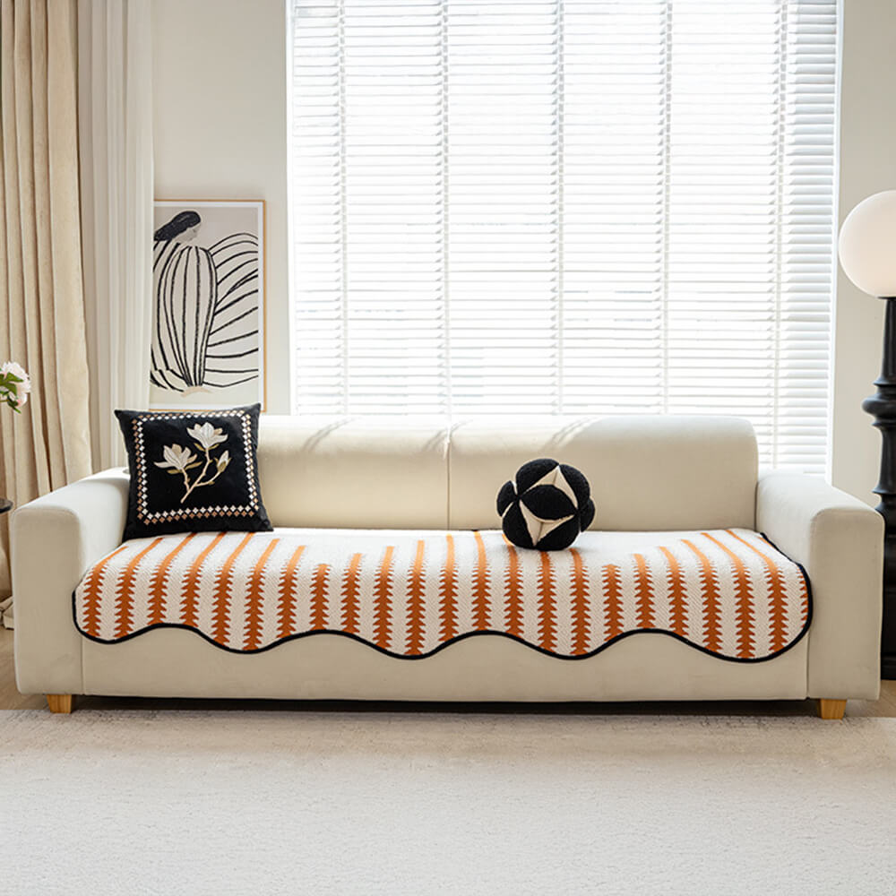Moderner Chevron-Streifen Chenille Sofaüberwurf mit wellenförmigen Rändern