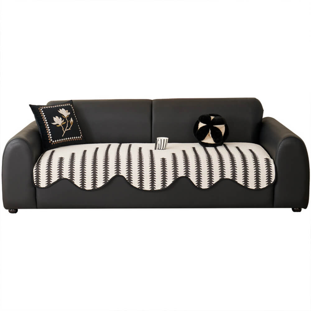 Moderner Chevron-Streifen Chenille Sofaüberwurf mit wellenförmigen Rändern