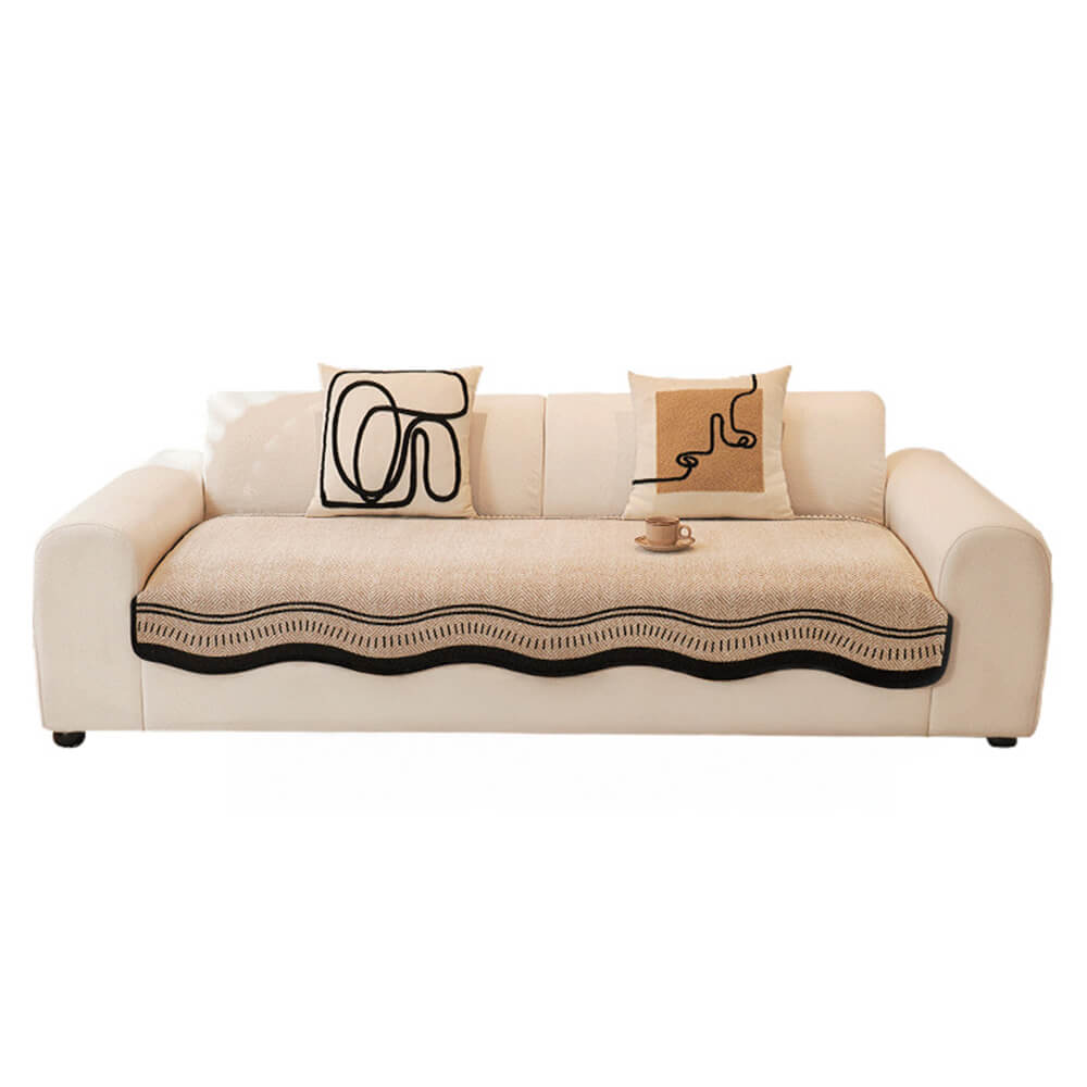 Rutschfeste Fischgrät-Chenille-Sofabezug mit welligen Kanten