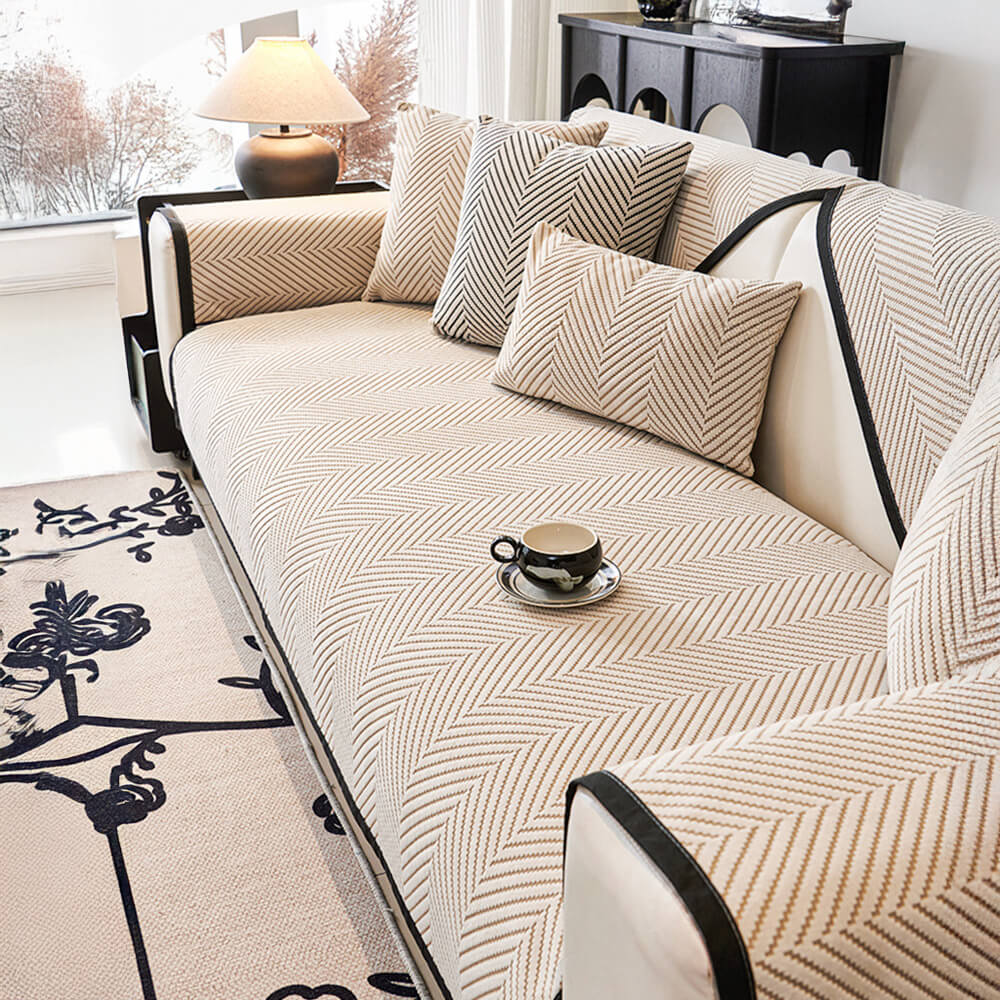 Zweifarbige Gewebte Fischgrät-Haustextil Hautfreundliche Polarfleece-Sofabezug