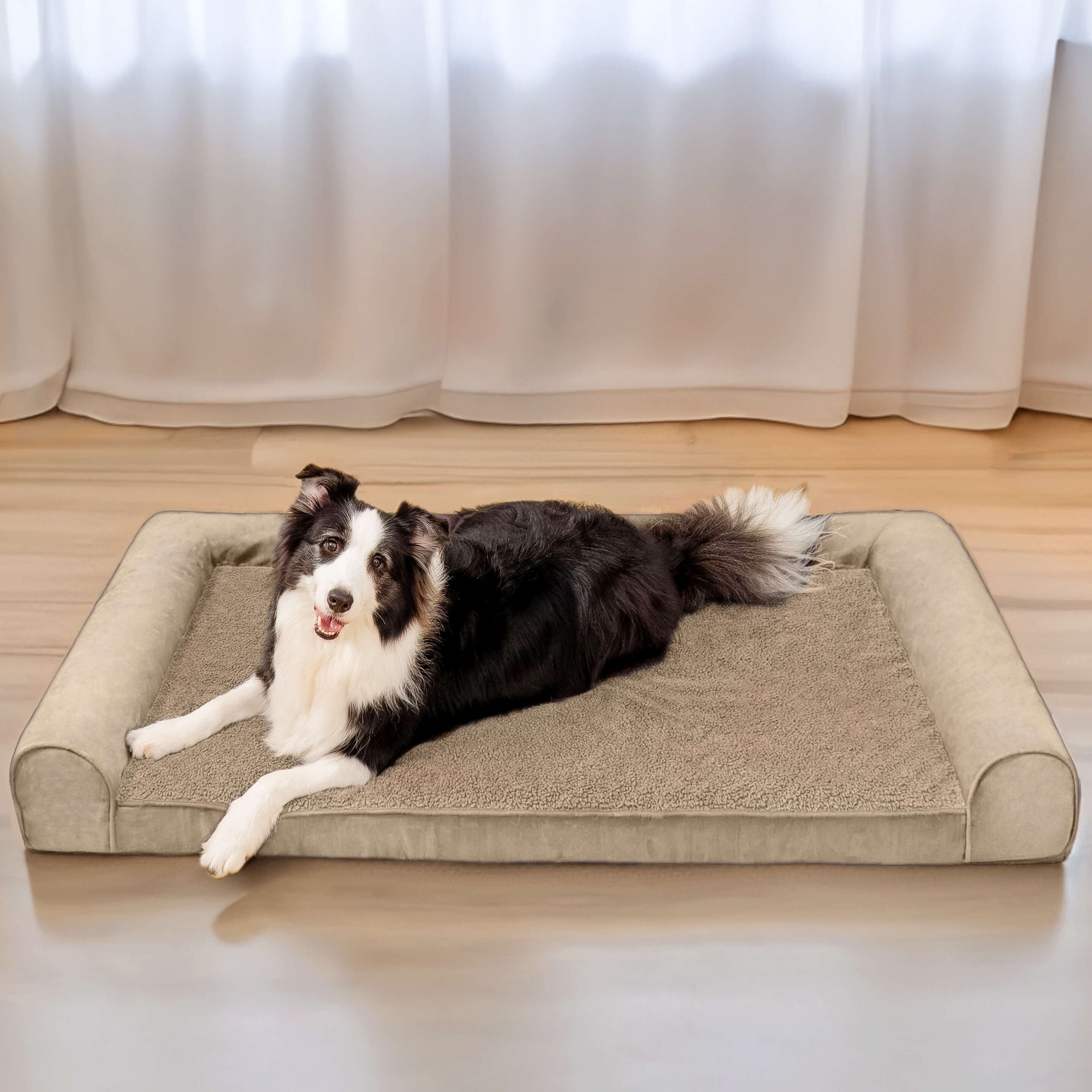 Orthopädisches Hundebett mit vollständiger Stützfunktion aus Kunstfleece und Wildleder