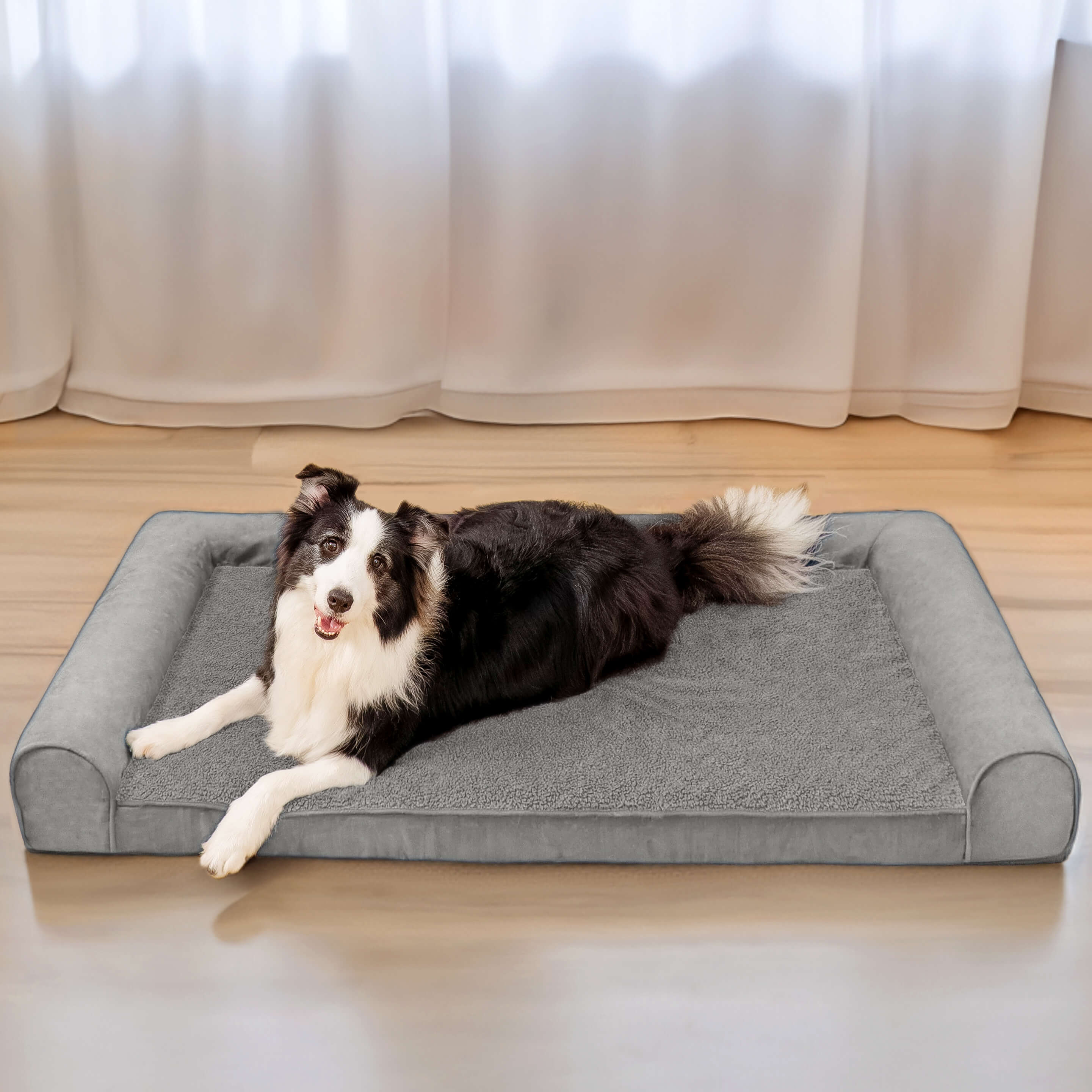 Orthopädisches Hundebett mit vollständiger Stützfunktion aus Kunstfleece und Wildleder