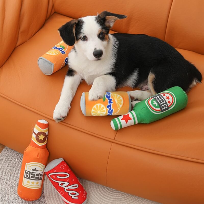 Lustiges Süßes Plüsch-Quietschspielzeug Bier und Getränke Kauspielzeug für Hunde