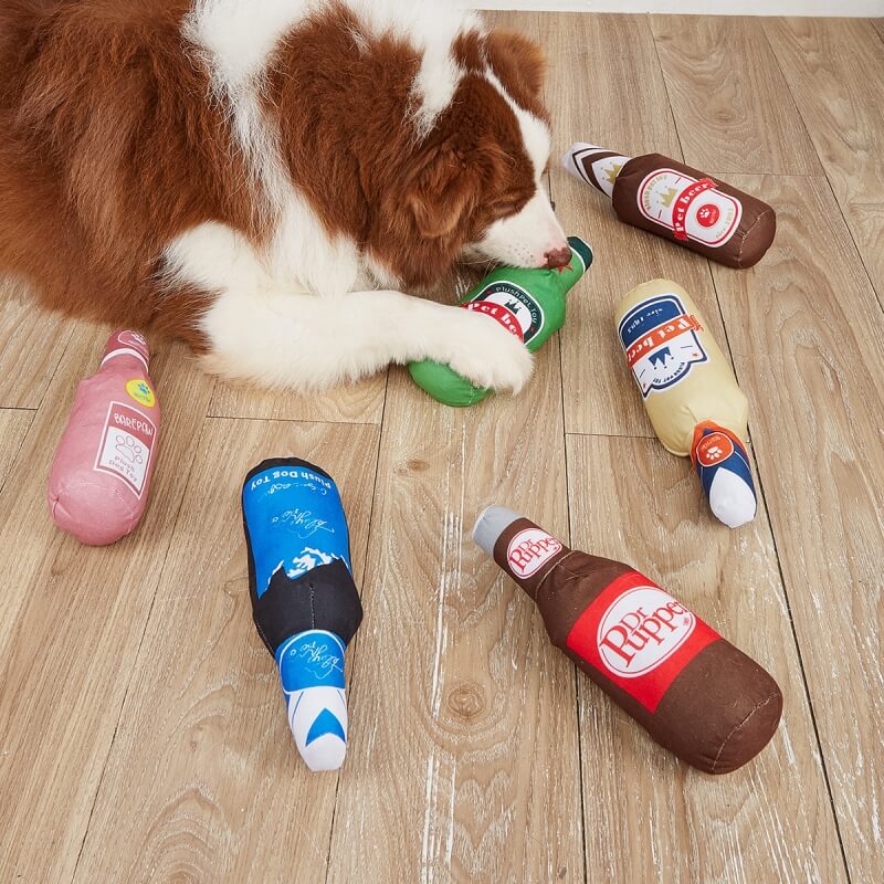 Lustiges Süßes Plüsch-Quietschspielzeug Bier und Getränke Kauspielzeug für Hunde