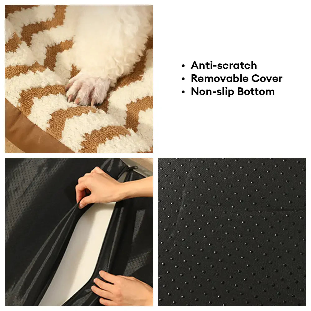Geometrisches Wellenmuster Kunstleder Warm Abnehmbares und Waschbares Hundebett