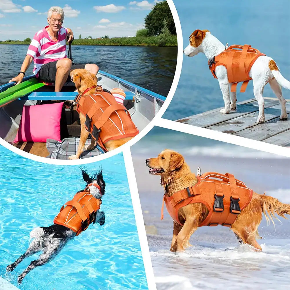 Verstellbare Hundeschwimmweste mit reflektierenden Streifen für mittelgroße und große Hunde