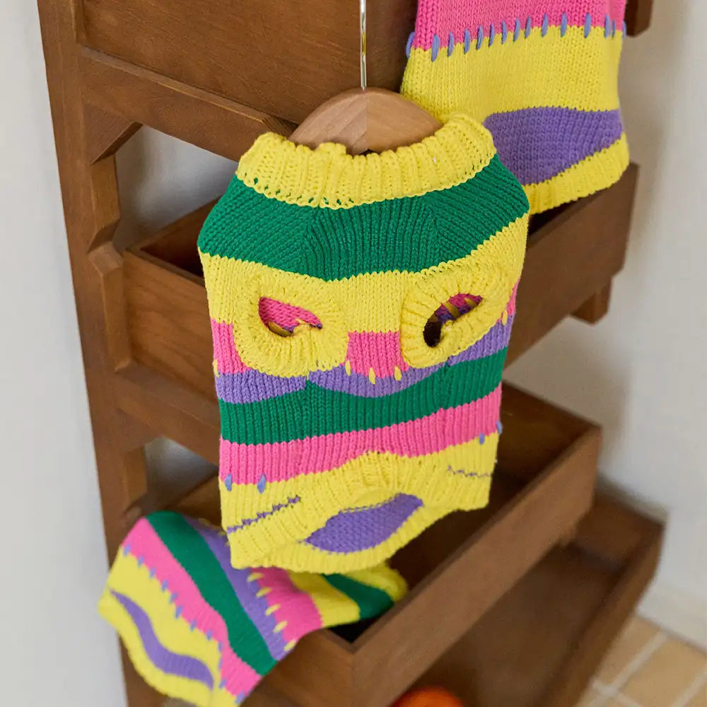 Farbblockierte gestreifte Dackel ärmelloser Hundepullover