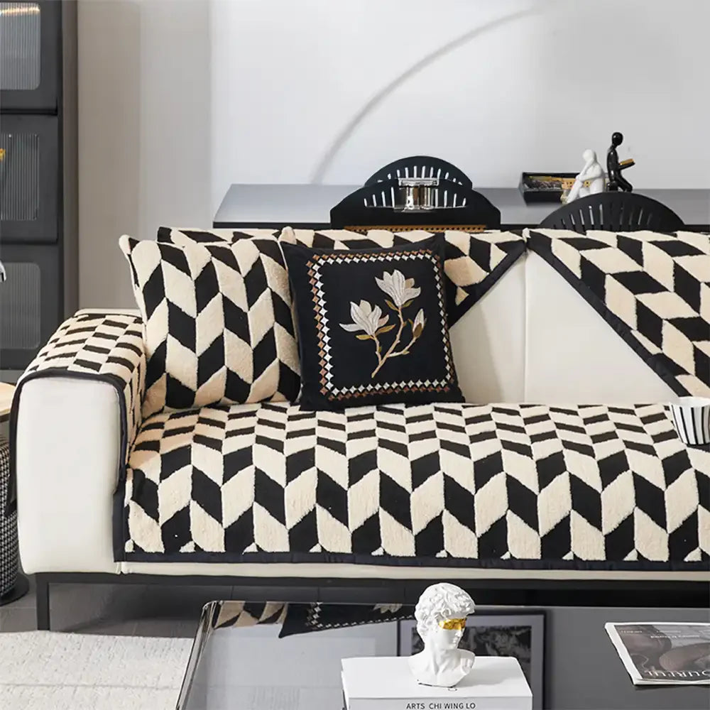 Diamantmuster-Plüschsofaüberwurf