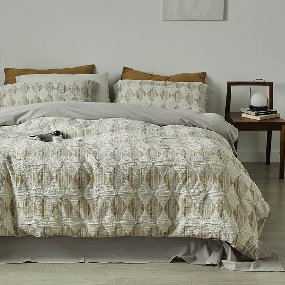 Diamant-Jacquard Doppelschicht Falten-Bettwäsche-Set