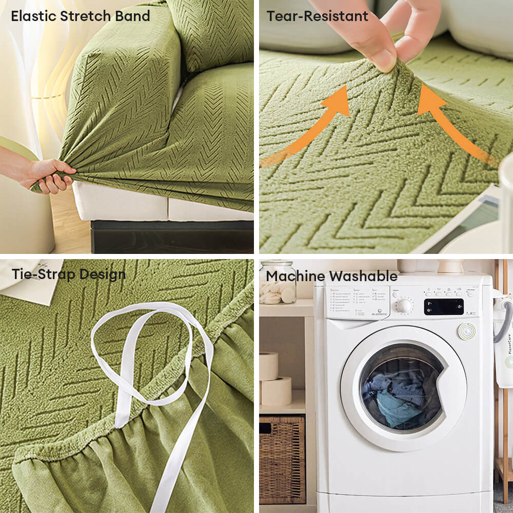 Elegante Fischgrät-Creme Ästhetik Elastischer Magic Sofaüberzug