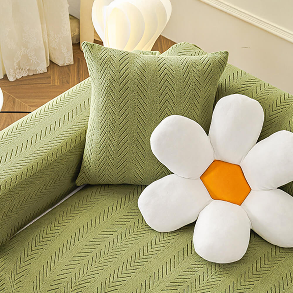 Elegante Fischgrät-Creme Ästhetik Stretch Magic Sofaüberzug