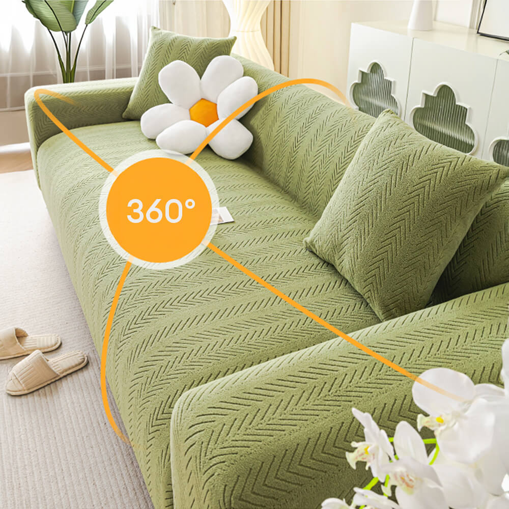 Elegante Fischgrät-Creme Ästhetik Stretch Magic Sofaüberzug
