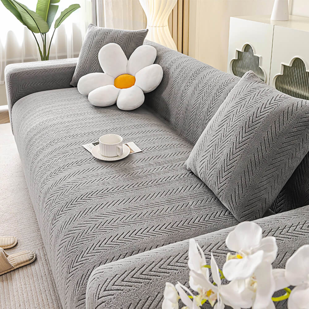 Elegante Fischgrät-Creme Ästhetik Elastischer Magic Sofaüberzug