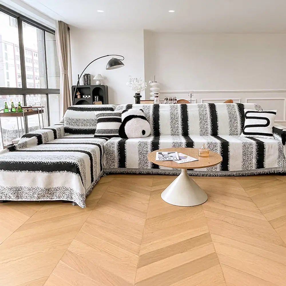 Mode Gestreifter Chenille Kratzfeste Sofaschoner Couchbezug