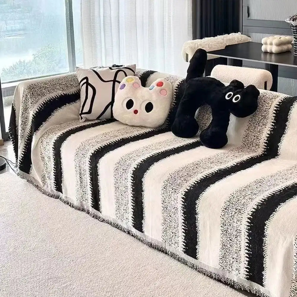 Mode Gestreifter Chenille Kratzfeste Sofaschoner Couchbezug