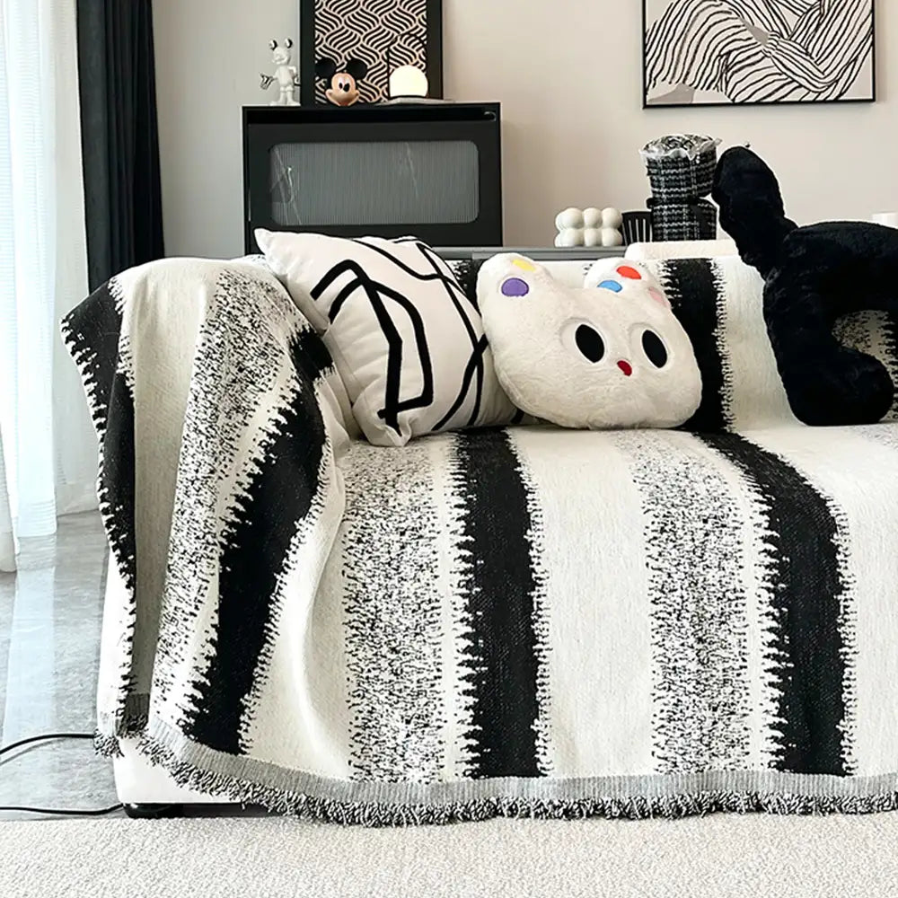 Mode Gestreifter Chenille Kratzfeste Sofaschoner Couchbezug