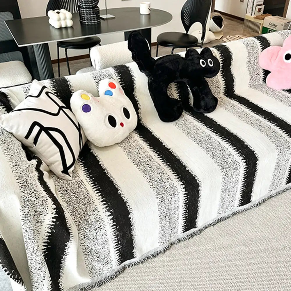 Mode Gestreifter Chenille Kratzfeste Sofaschoner Couchbezug