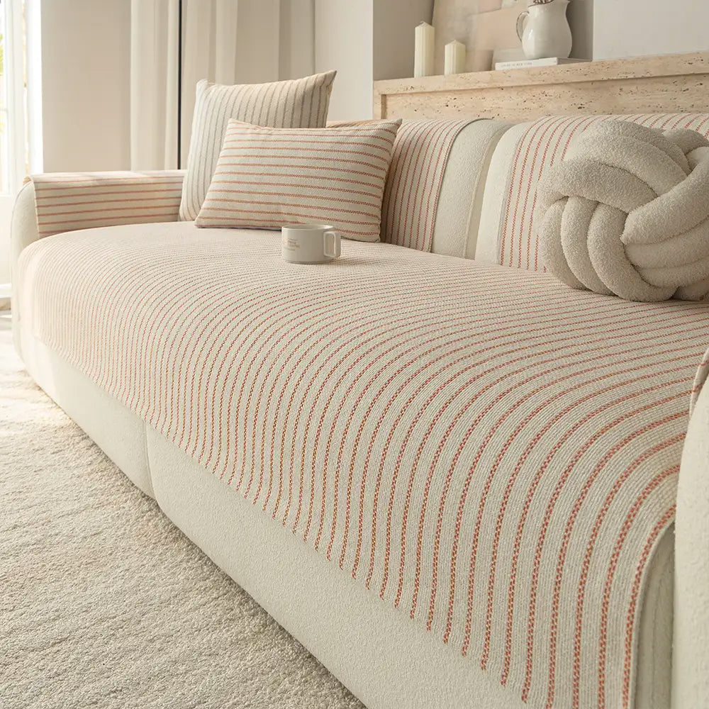 Faux Baumwolle-Leinen Chenille Gestreift Atmungsaktiv Kratzfest Sofaüberwurf