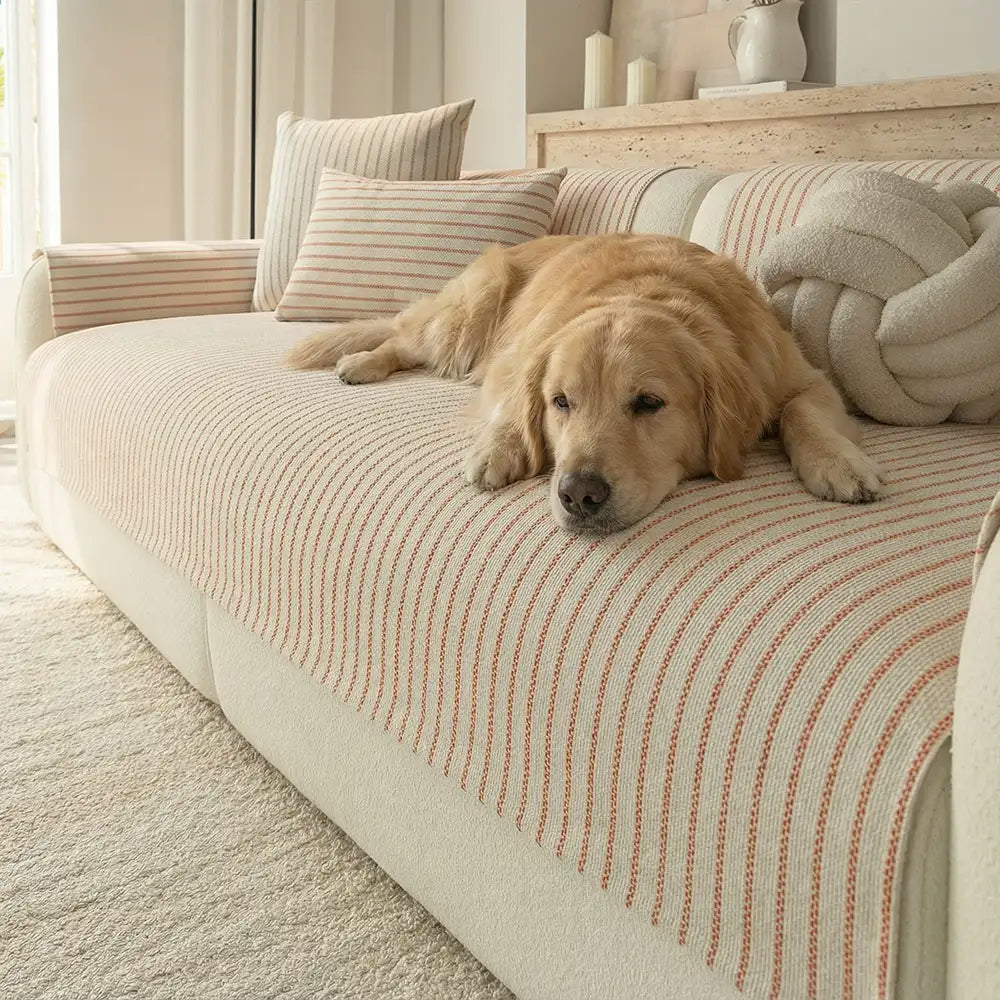 Faux Baumwolle-Leinen Chenille Gestreift Atmungsaktiv Kratzfest Sofaüberwurf