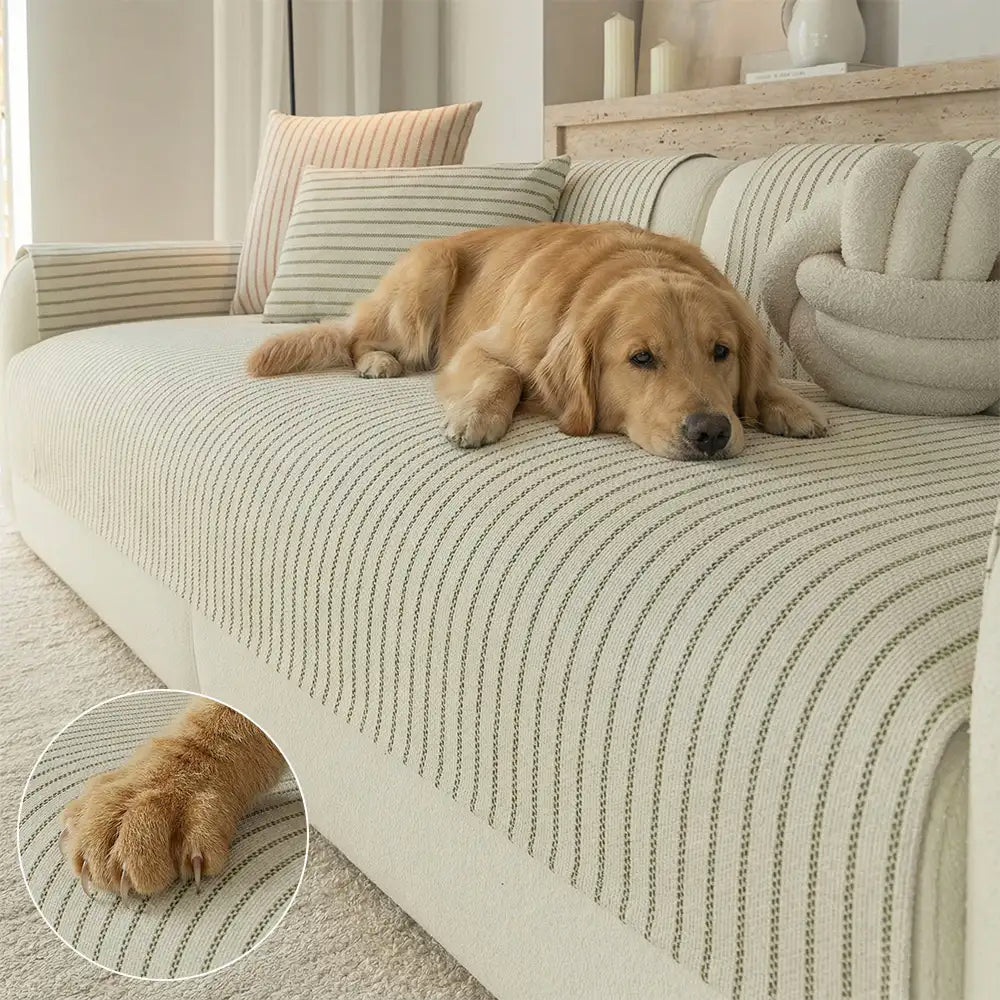 Faux Baumwolle-Leinen Chenille Gestreift Atmungsaktiv Kratzfest Sofaüberwurf