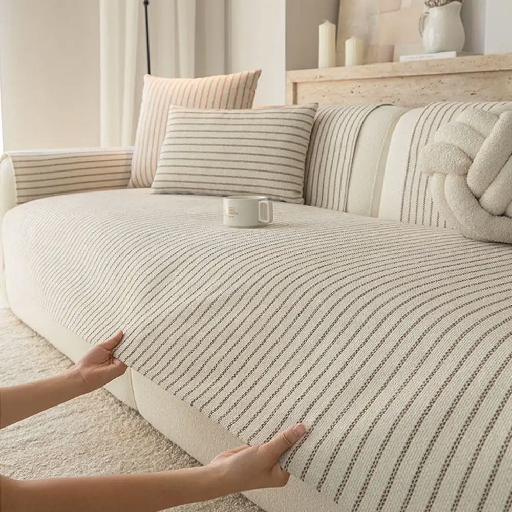 Faux Baumwolle-Leinen Chenille Gestreift Atmungsaktiv Kratzfest Sofaüberwurf