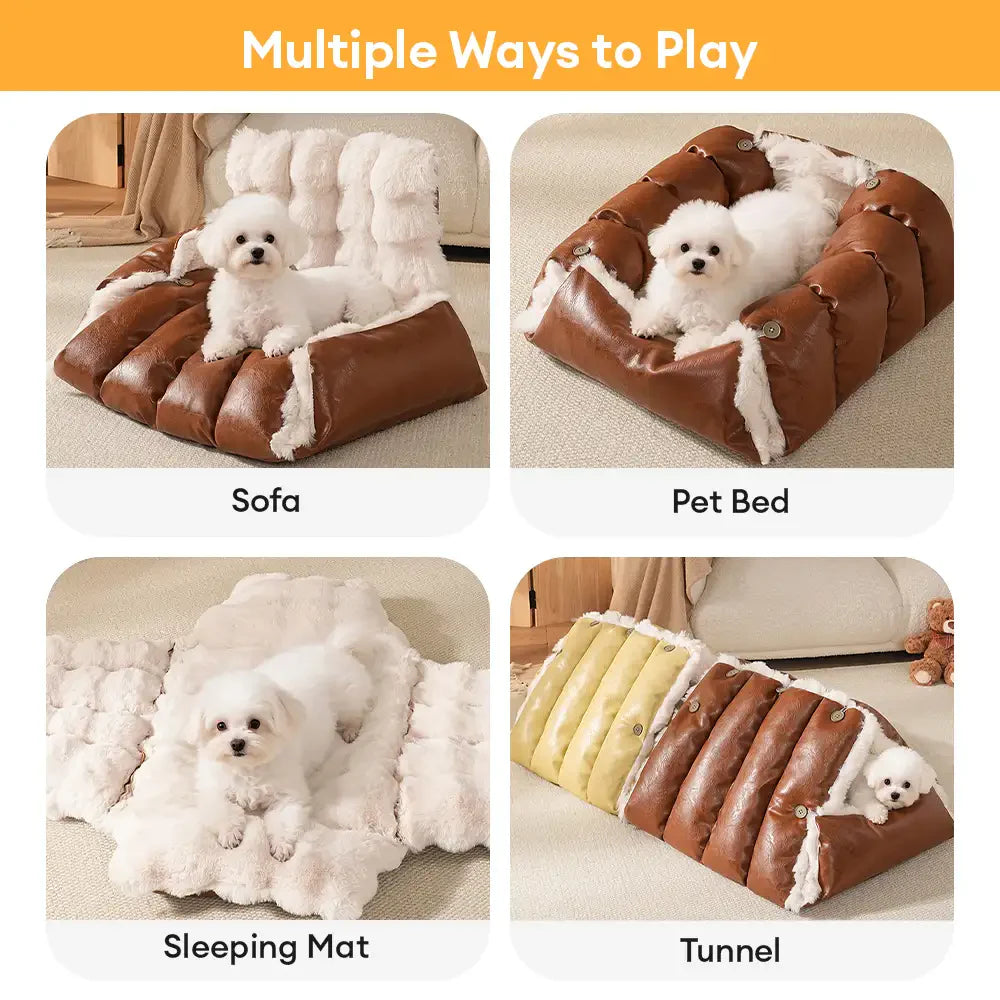 Faux-Leder Vintage Multifunktions Plüsch Hundebett Umwandelbarer Hund Autositz