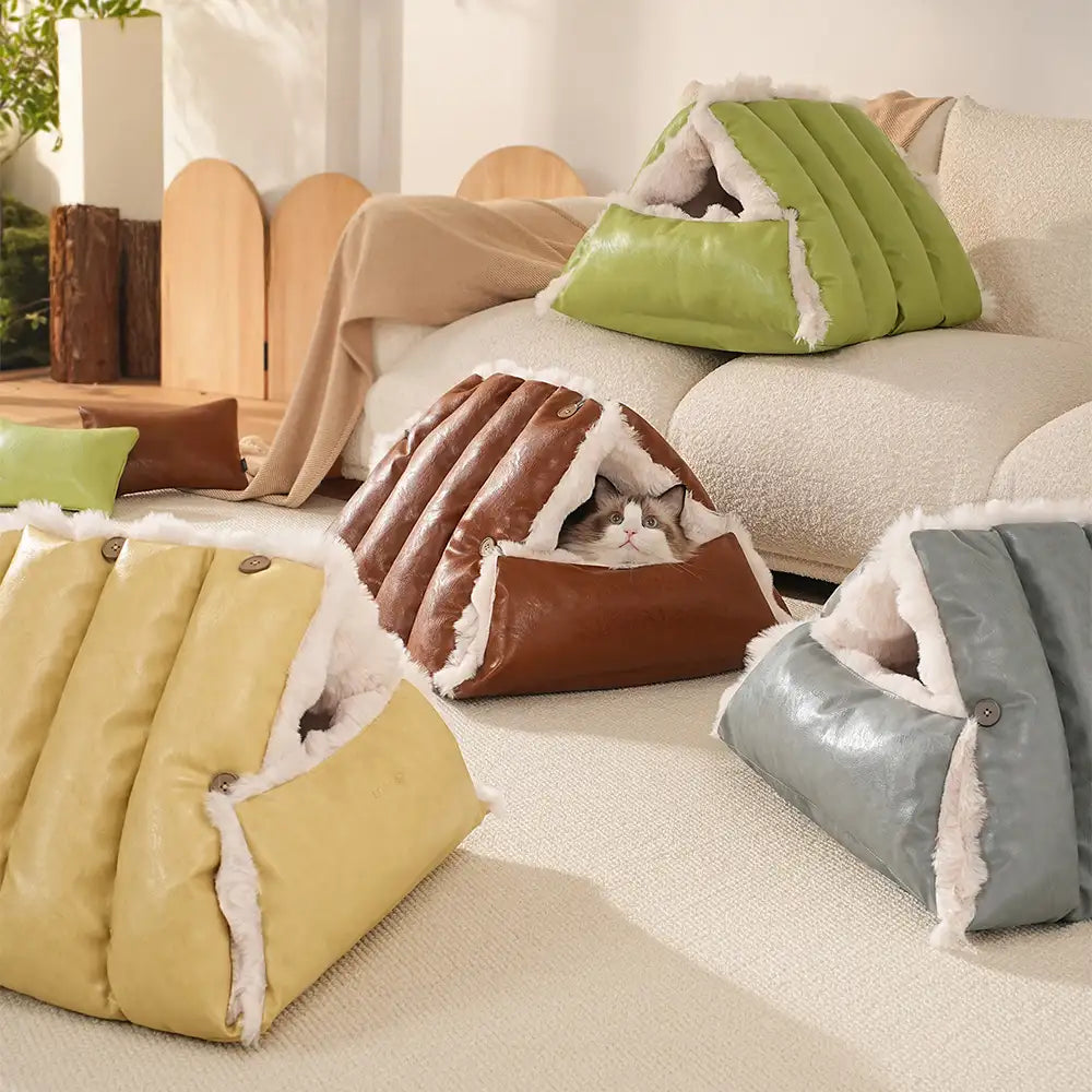 Faux-Leder Vintage Multifunktions Plüsch Hundebett Umwandelbarer Hund Autositz