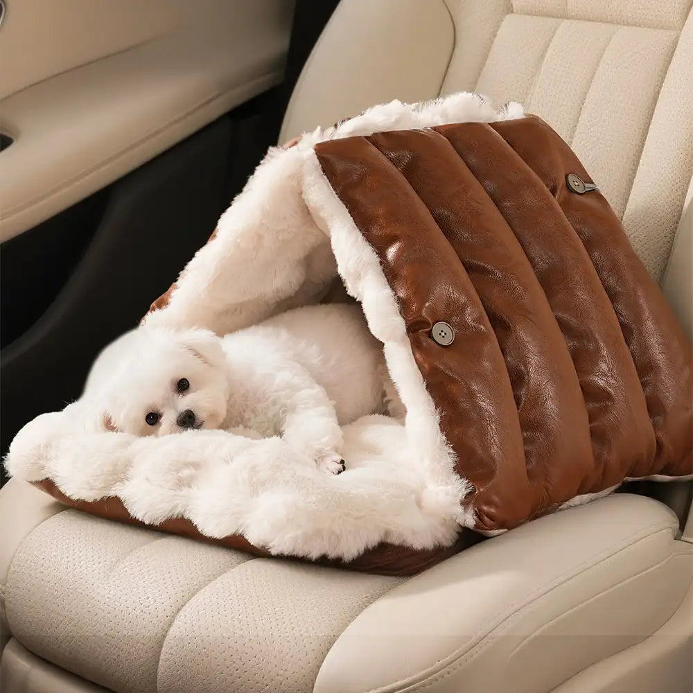 Faux-Leder Vintage Multifunktions Plüsch Hundebett Umwandelbarer Hund Autositz