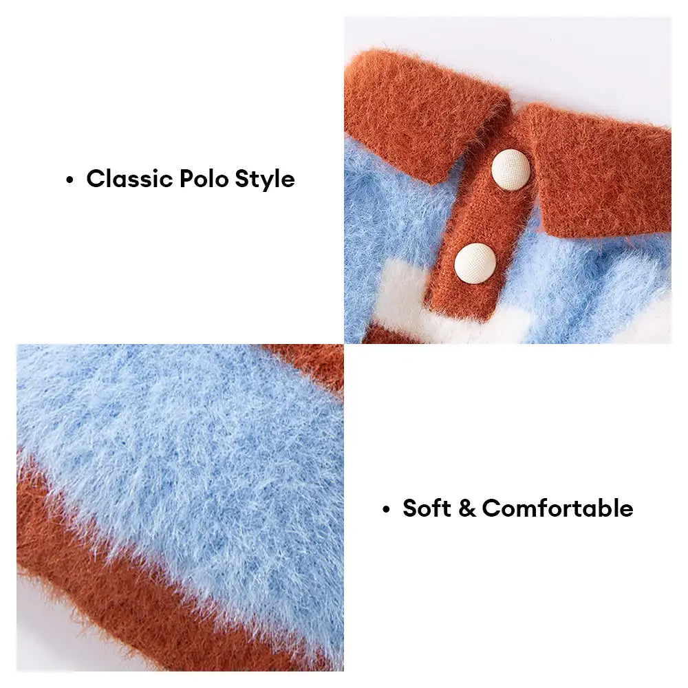 Faux-Wollfarbblock-Hundepullover mit gestreiftem Kragen für Dachshunde