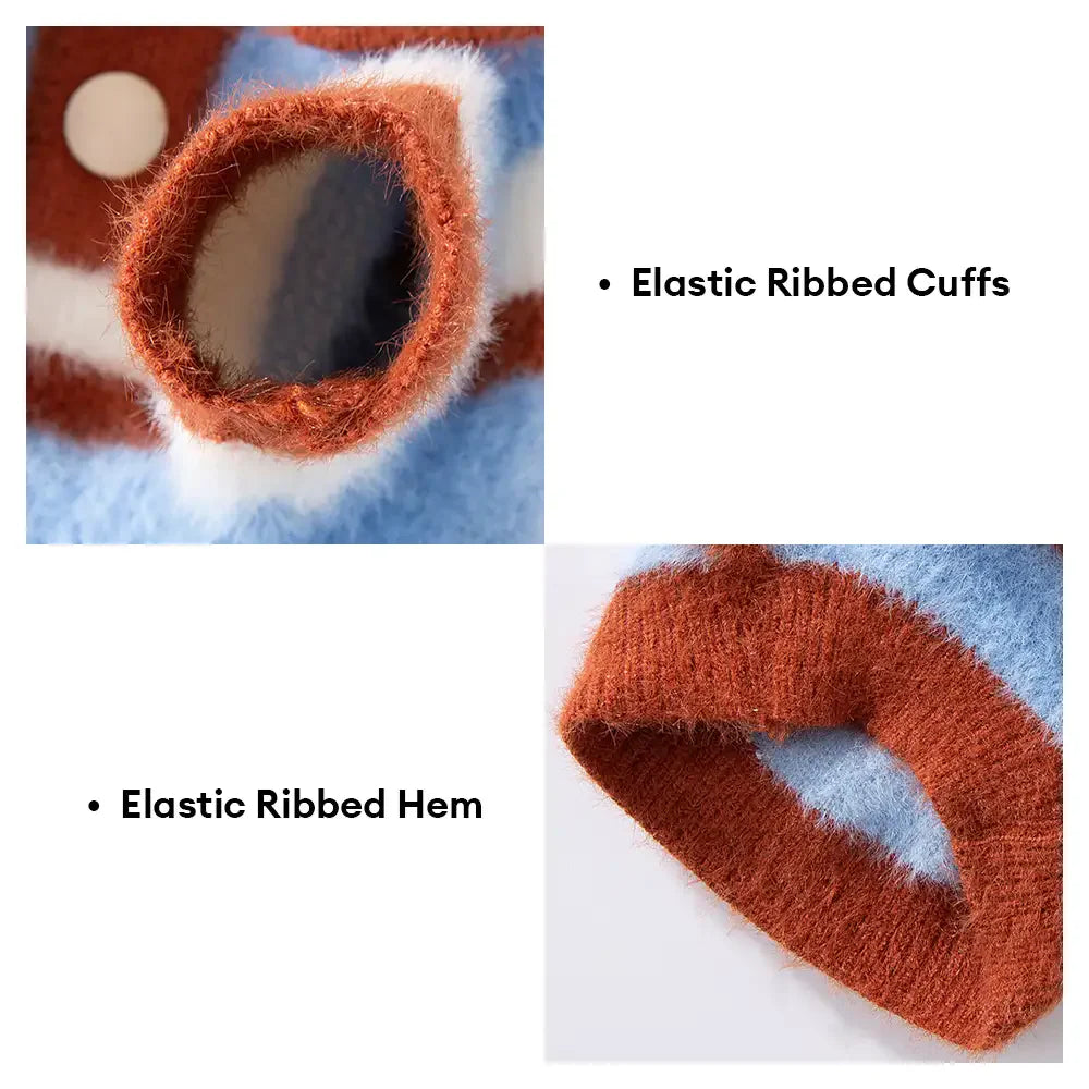 Faux-Wollfarbblock-Hundepullover mit gestreiftem Kragen für Dachshunde