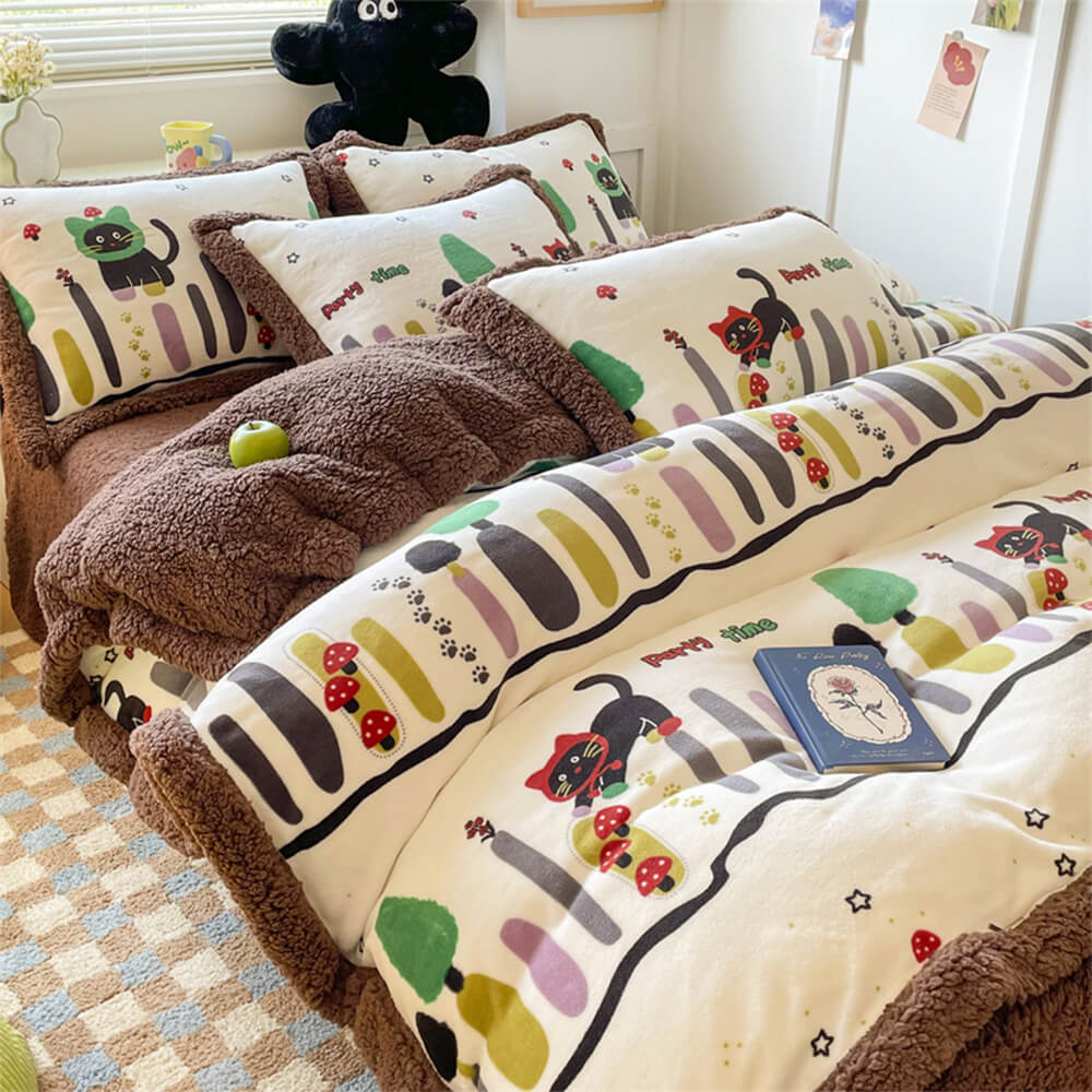 Blumenmuster Milchvelours & Sherpa beidseitiges Bettlaken-Set