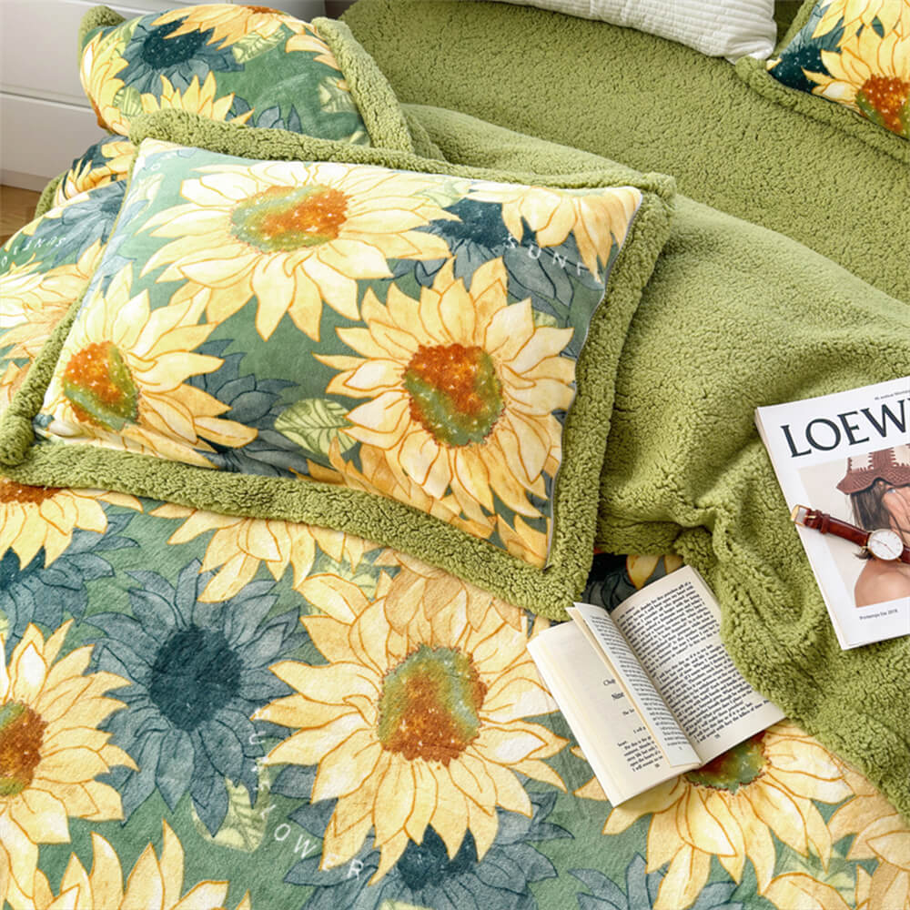 Blumenmuster Milchvelours & Sherpa beidseitiges Bettlaken-Set