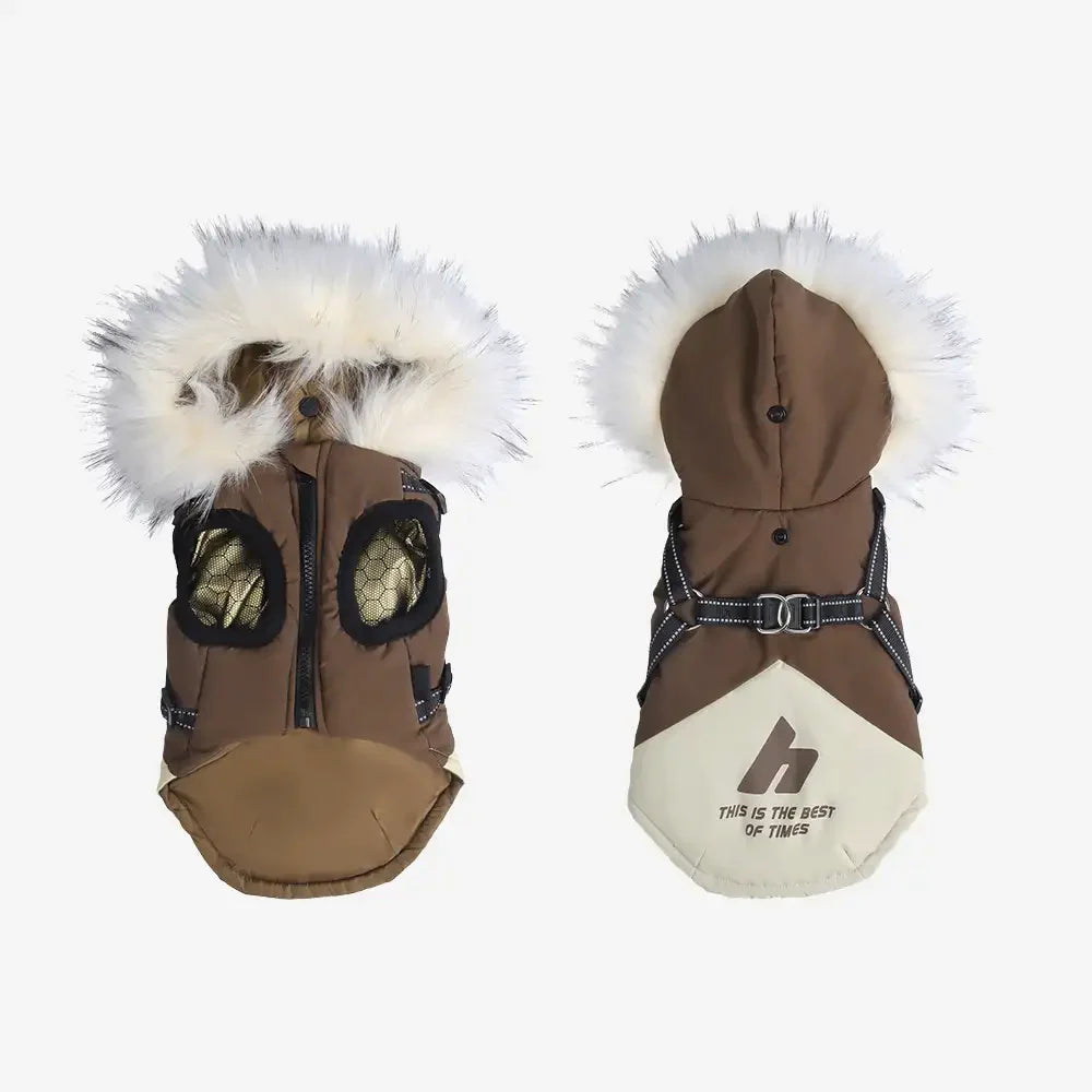 Fellbesatz Kapuzen-Warmhundemantel mit Leinenverschluss