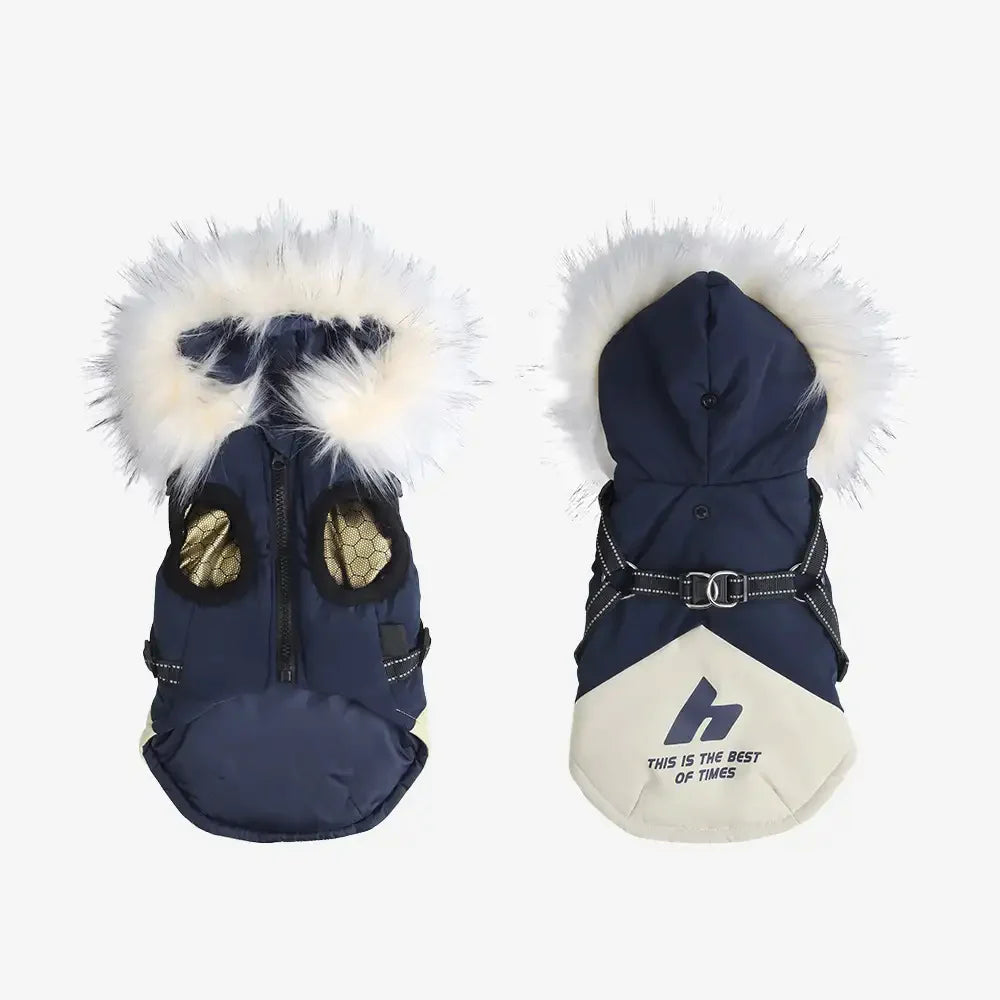 Fellbesatz Kapuzen-Warmhundemantel mit Leinenverschluss