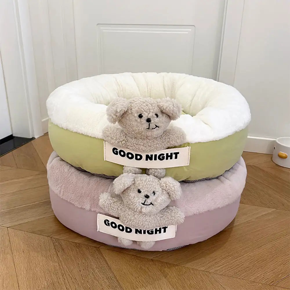 Gute Nacht Tiefschlaf Rundum Beruhigendes Hundebett mit Bären-Spielzeug