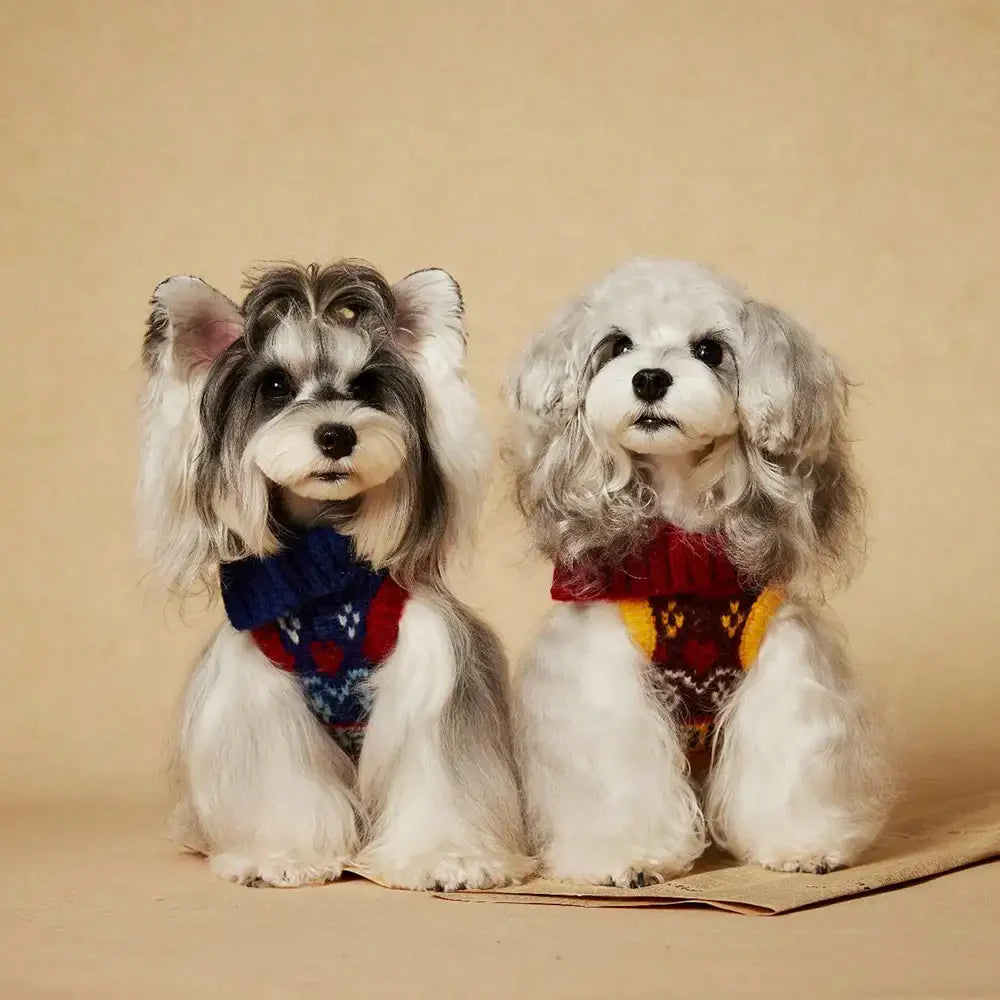 Jacquard dick gestrickter ärmelloser Hundepullover – Entworfen für Dackel, Französische Bulldoggen und Möpse