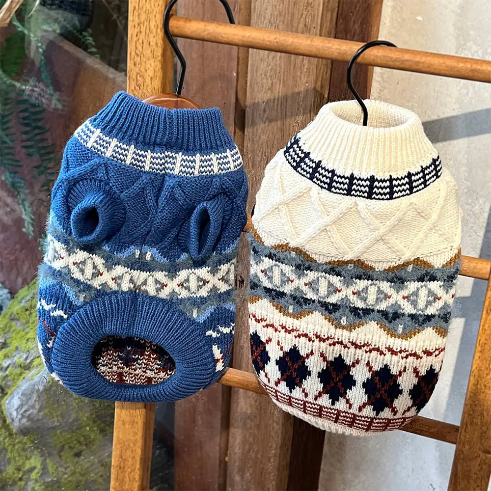 Gestrickter Fair Isle Diamant Hundepullover