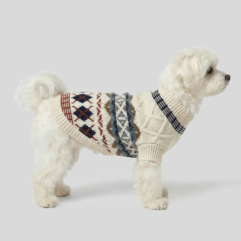Gestrickter Fair Isle Diamant Hundepullover